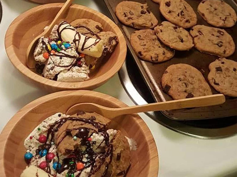 Lawei Conjunto de 4 tigelas de salada de bambu – 18 x 5,6 cm, tigelas individuais de refeição frutas, salada, massa, cereal, arroz e lanches