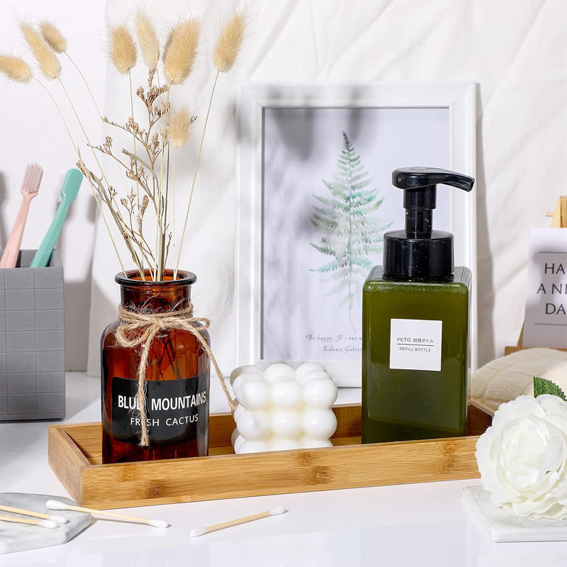 Bamboo Tea Serving Tray 3 Pcs Decorative Multi Use Bathroom Counter Tray with Edges Bamboo Vanity for Dresser Food Coffee Tea Snack Tissues Candles, 11 x 4 Inch(Rectangle Style)