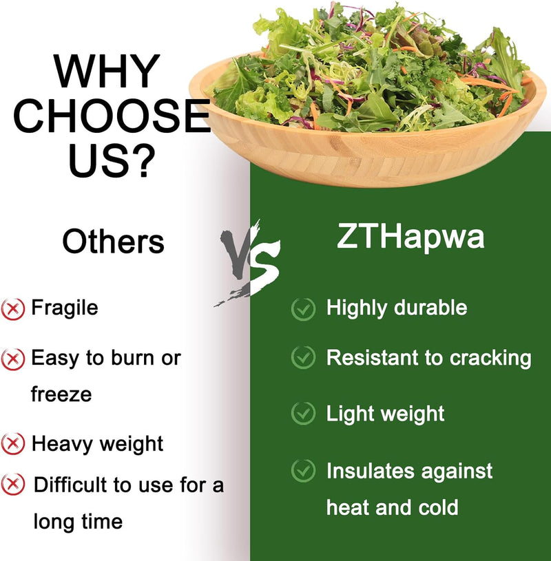 Tigelas de salada de bambu, tigelas grandes redondas de madeira de bambu de 20 cm para saladas/frutas/massas/legumes, tigela de servir à mão para entretenimento e festa, decoração de casa