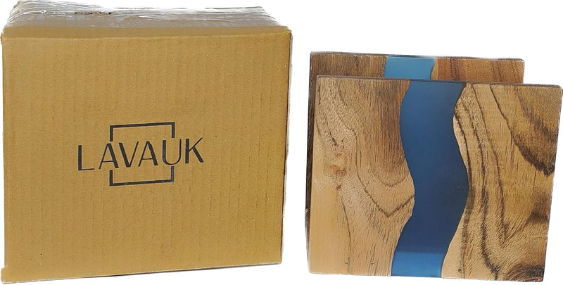 Porta-guardanapos de madeira de acácia e resina epóxi transparente para mesa