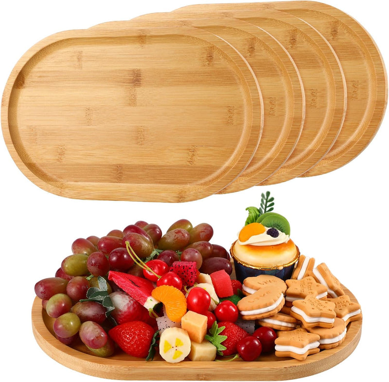 Conjunto com 4 Bandejas Ovais de Bambu – Rústicas para Chá, Café, Doces e Sobremesas