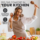 Zulay Kitchen Conjunto de colheres de madeira de 6 peças – Utensílios de teca macios resistentes ao calor com aderência confortável – leve e durável – fácil de limpar, perfeito para panelas