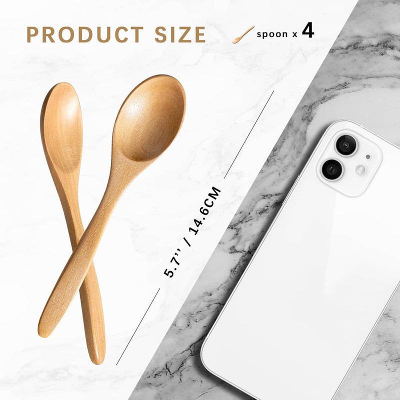 7 colheres de madeira pequenas, colheres de mel de 14 cm para chá, colher de chá de mel de madeira para café, pequenas colheres de madeira, colher de mesa de bambu para mexer, conjunto de