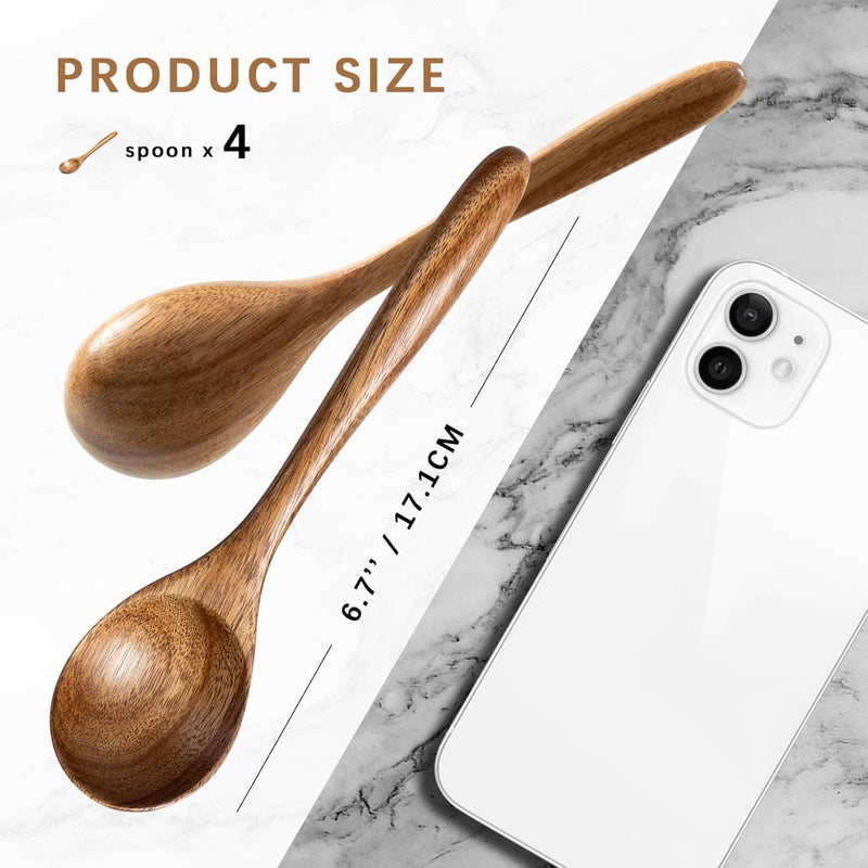 6 colheres de madeira para mel, colheres de madeira pequenas de 17 cm - Ótimo para chá, café e sopa, conjunto de colheres de mesa de servir de madeira, colher de chá de bambu a granel para