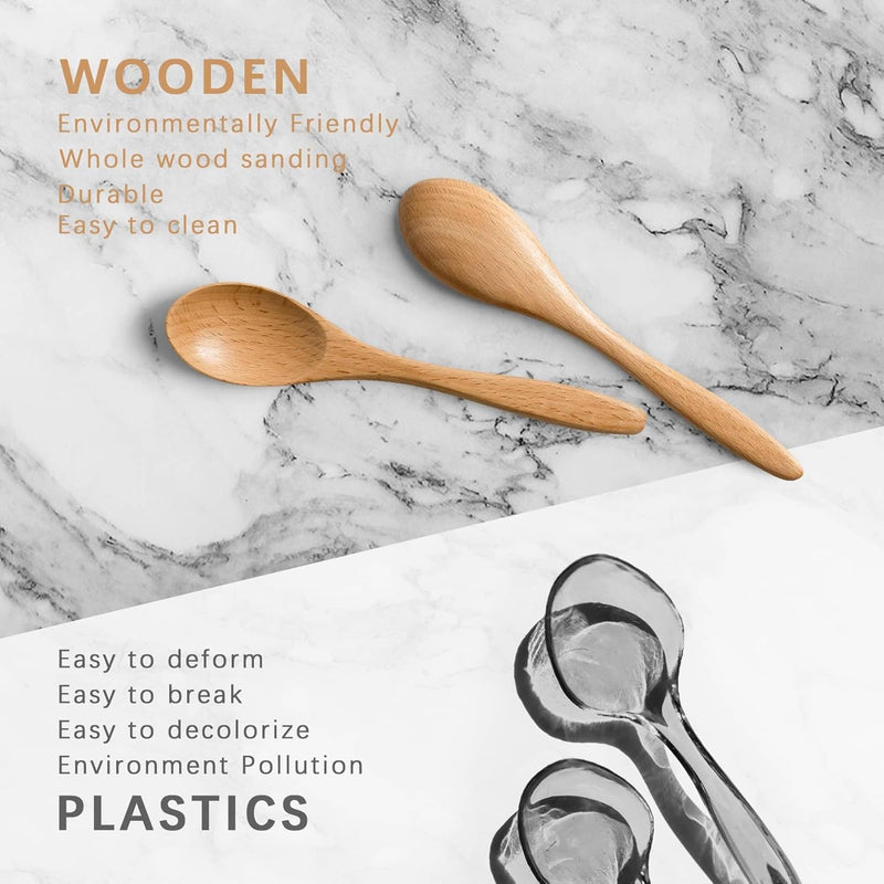 7 colheres de madeira pequenas, colheres de mel de 14 cm para chá, colher de chá de mel de madeira para café, pequenas colheres de madeira, colher de mesa de bambu para mexer, conjunto de