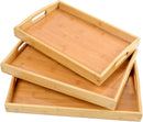 3 Pack Bamboo Serving Trays with Handles, Rectangular Kitchen Food Tray for Eating, Dinner Trays for Eating on Couch, Wood Serving Platter for Breakfast, Tea, Bar, Restaurant, Party or Bed (Beige)