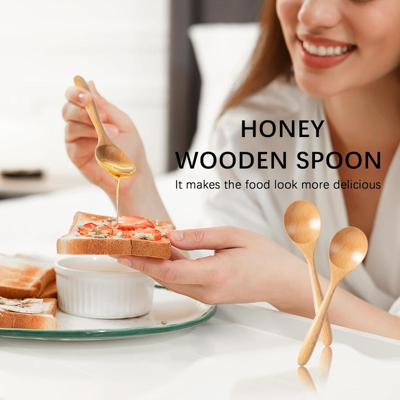 6 colheres de madeira para mel, colheres de madeira pequenas de 17 cm - Ótimo para chá, café e sopa, conjunto de colheres de mesa de servir de madeira, colher de chá de bambu a granel para