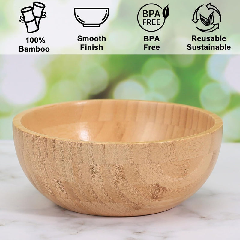 Tigelas de salada de bambu, tigelas grandes redondas de madeira de bambu de 20 cm para saladas/frutas/massas/legumes, tigela de servir à mão para entretenimento e festa, decoração de casa