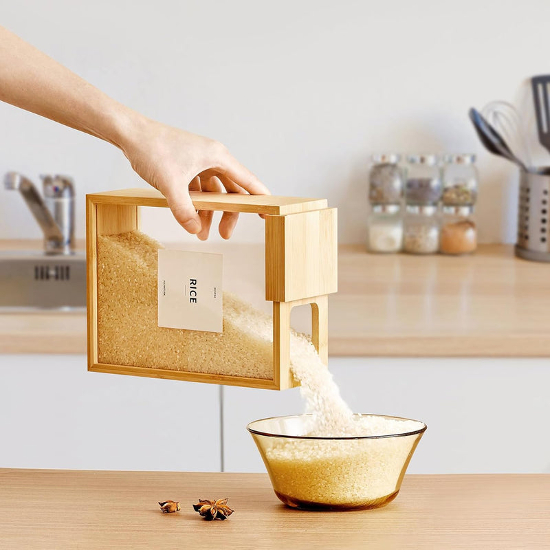 Recipiente de armazenamento de alimentos de bambu, 2000 ml, recipiente transparente de armazenamento de alimentos, 2 recipientes estilo livro para cozinha, organização quadrada de despensa com