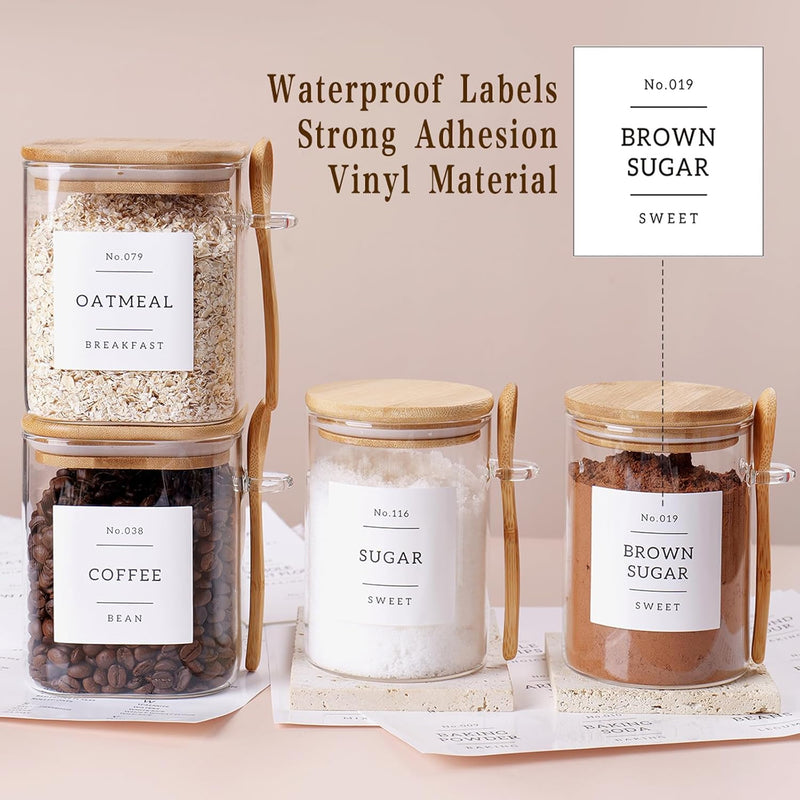 Pacote com 5 frascos de vidro com tampas herméticas de bambu - Recipientes empilháveis de armazenamento de alimentos com 132 etiquetas de despensa - com tampa de madeira para doces,