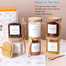 Pacote com 5 frascos de vidro com tampas herméticas de bambu - Recipientes empilháveis de armazenamento de alimentos com 132 etiquetas de despensa - com tampa de madeira para doces,