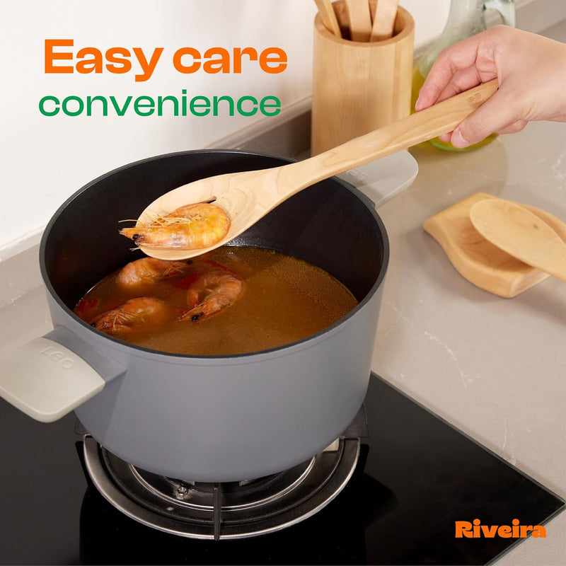 Riveira Colheres de cozinha de bambu com 6 peças – Conjunto de utensílios de cozinha de madeira com colheres de madeira para cozinhar e espátulas, conjuntos de utensílios de madeira – Conjunto de