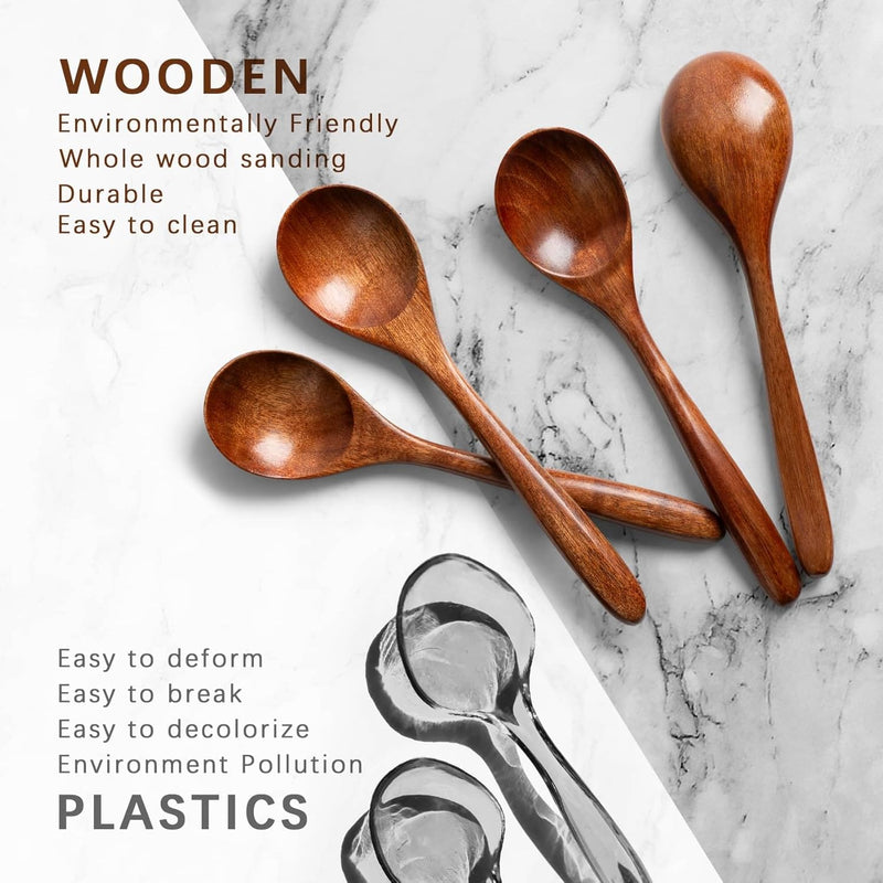 6 colheres de madeira para mel, colheres de madeira pequenas de 17 cm - Ótimo para chá, café e sopa, conjunto de colheres de mesa de servir de madeira, colher de chá de bambu a granel para