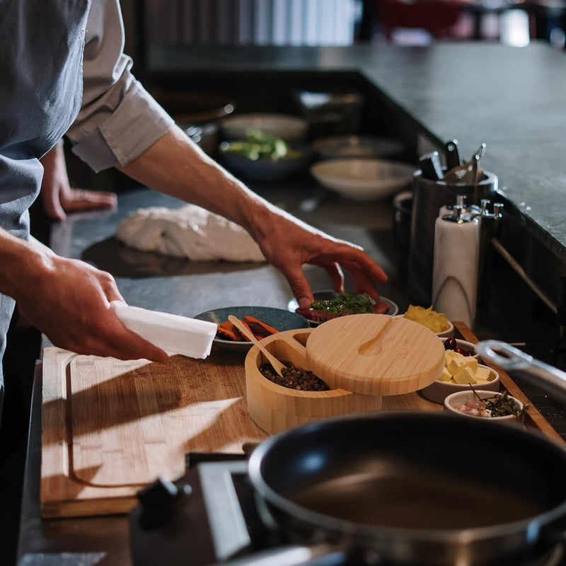 Adega de sal de bambu com mini colher