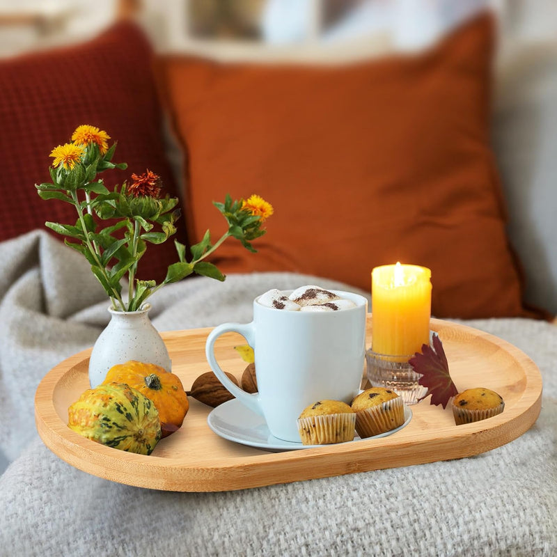 Conjunto com 4 Bandejas Ovais de Bambu – Rústicas para Chá, Café, Doces e Sobremesas