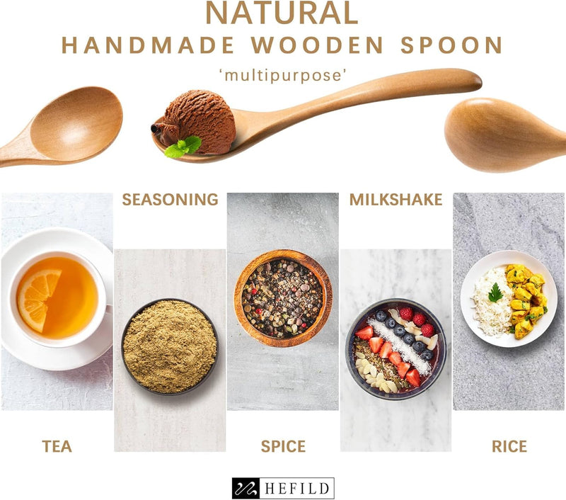 6 colheres de madeira para mel, colheres de madeira pequenas de 17 cm - Ótimo para chá, café e sopa, conjunto de colheres de mesa de servir de madeira, colher de chá de bambu a granel para