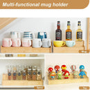 Suporte de caneca de café expansível de 2 camadas, organizador de canecas para armários de cozinha, suporte de caneca de bambu, prateleira multifuncional para copos, organizador de cafés