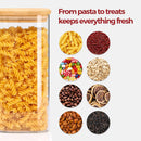 Frascos de armazenamento de vidro com tampa de bambu, recipientes de cozinha herméticos para assar, recipiente de alimentos para especiarias, biscoitos, chá, café e lanches (4 pacotes de 0,6 qt)