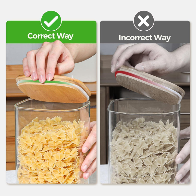 Frascos de armazenamento de vidro com tampa de bambu, recipientes de cozinha herméticos para assar, recipiente de alimentos para especiarias, biscoitos, chá, café e lanches (4 pacotes de 0,6 qt)