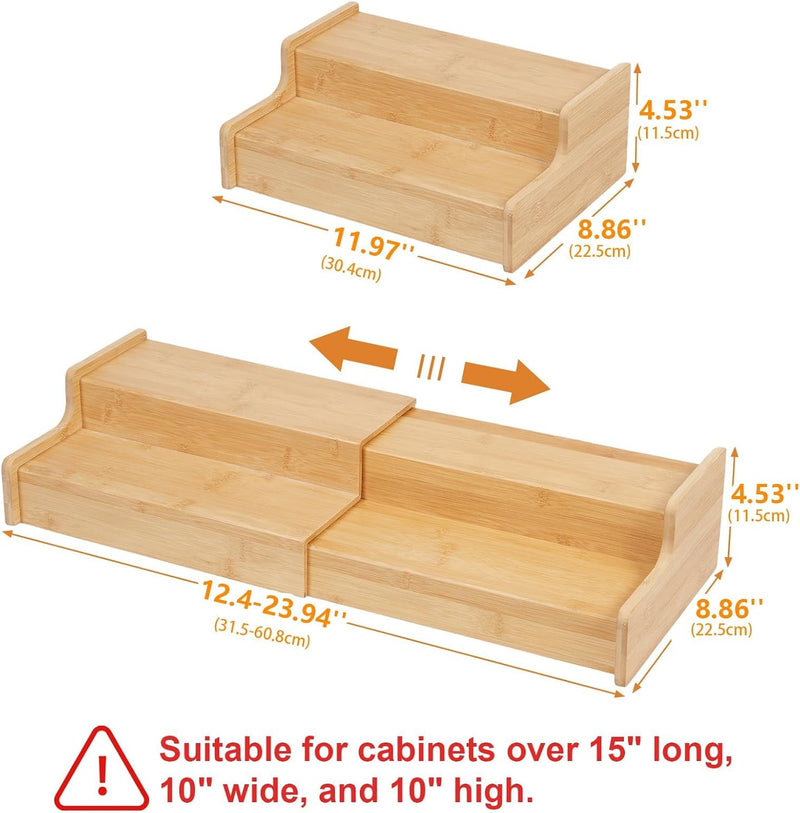 Suporte de caneca de café expansível de 2 camadas, organizador de canecas para armários de cozinha, suporte de caneca de bambu, prateleira multifuncional para copos, organizador de cafés