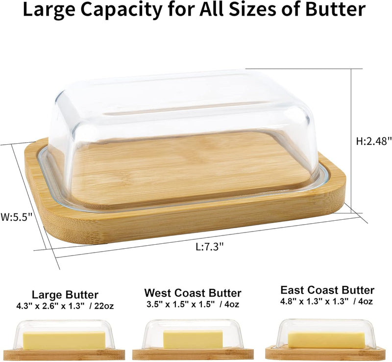 Manteiga grande de vidro com tampa e faca para bancada e geladeira