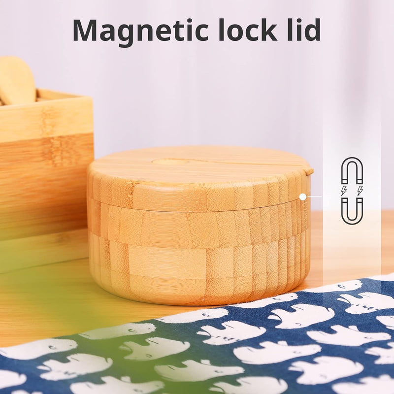 Adega de sal de bambu com mini colher