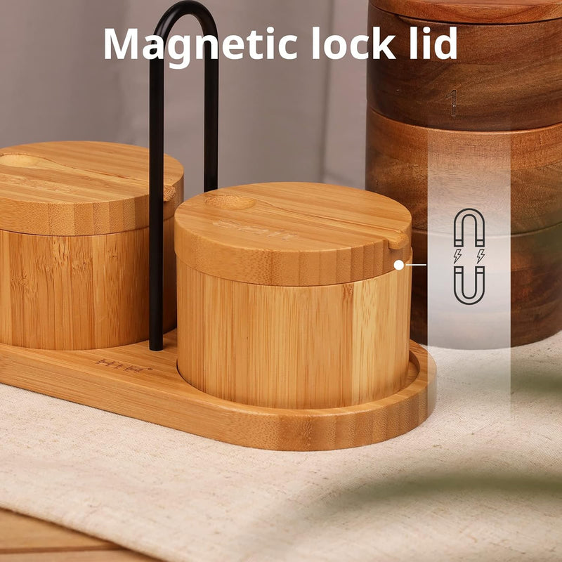 Adega de sal de bambu com mini colher