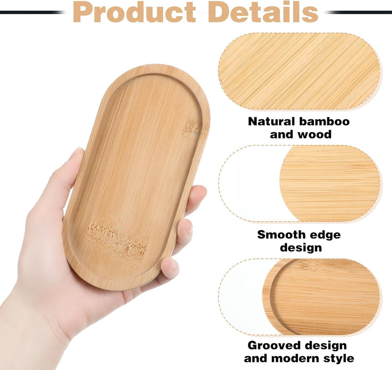Kit com 2 Bandejas Pequenas de Bambu – Ovais para Joias, Cosméticos e Decoração