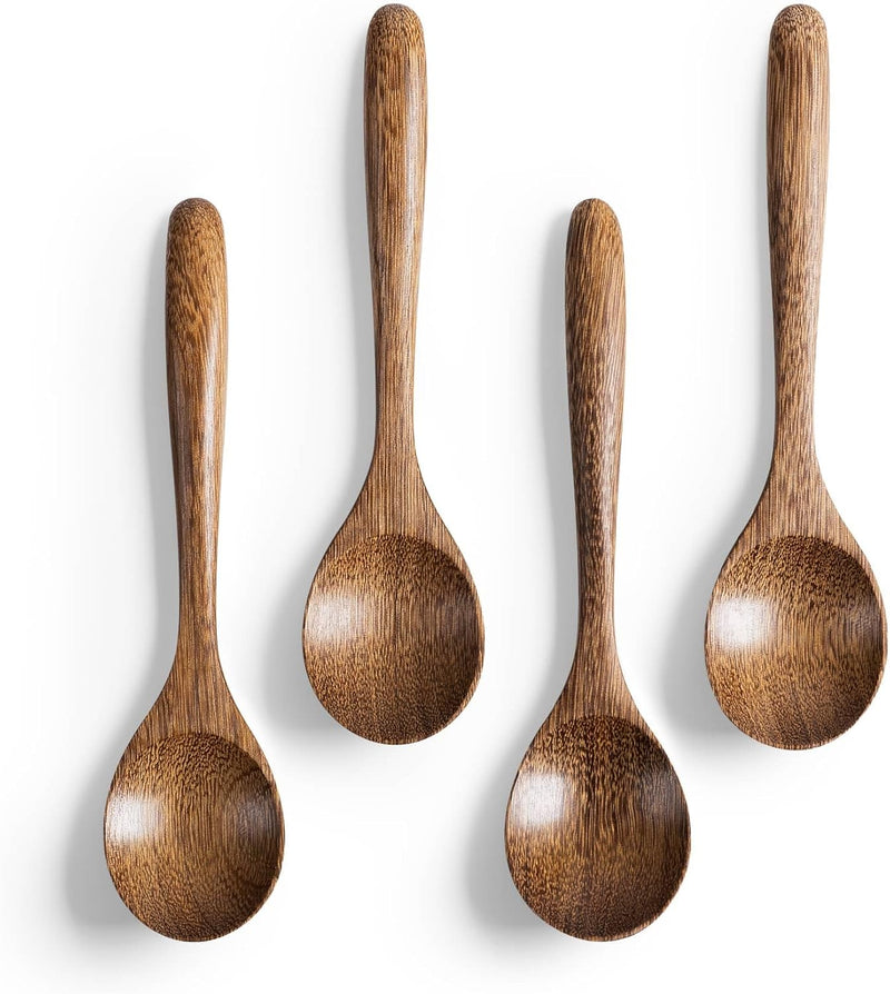 6 colheres de madeira para mel, colheres de madeira pequenas de 17 cm - Ótimo para chá, café e sopa, conjunto de colheres de mesa de servir de madeira, colher de chá de bambu a granel para