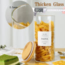 Pacote com 5 frascos de vidro com tampas herméticas de bambu - Recipientes empilháveis de armazenamento de alimentos com 132 etiquetas de despensa - com tampa de madeira para doces,