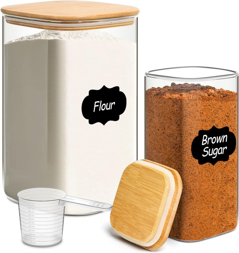 Frascos de armazenamento de vidro com tampa de bambu, recipientes de cozinha herméticos para assar, recipiente de alimentos para especiarias, biscoitos, chá, café e lanches (4 pacotes de 0,6 qt)