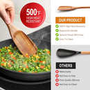 Conjunto de utensílios de cozinha de madeira teca natural de 9 peças com descanso de colher - Suporte de colheres e utensílios de cozinha com aderência confortável