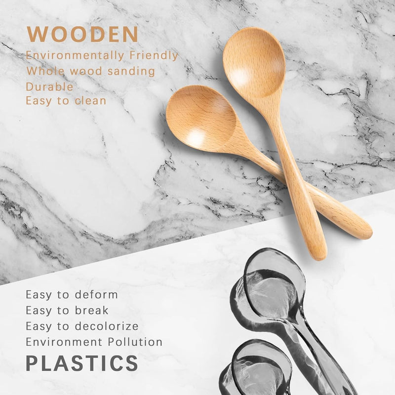 6 colheres de madeira para mel, colheres de madeira pequenas de 17 cm - Ótimo para chá, café e sopa, conjunto de colheres de mesa de servir de madeira, colher de chá de bambu a granel para