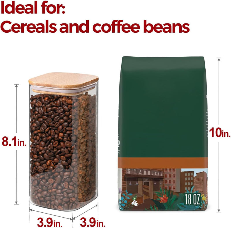 Frascos de armazenamento de vidro com tampa de bambu, recipientes de cozinha herméticos para assar, recipiente de alimentos para especiarias, biscoitos, chá, café e lanches (4 pacotes de 0,6 qt)