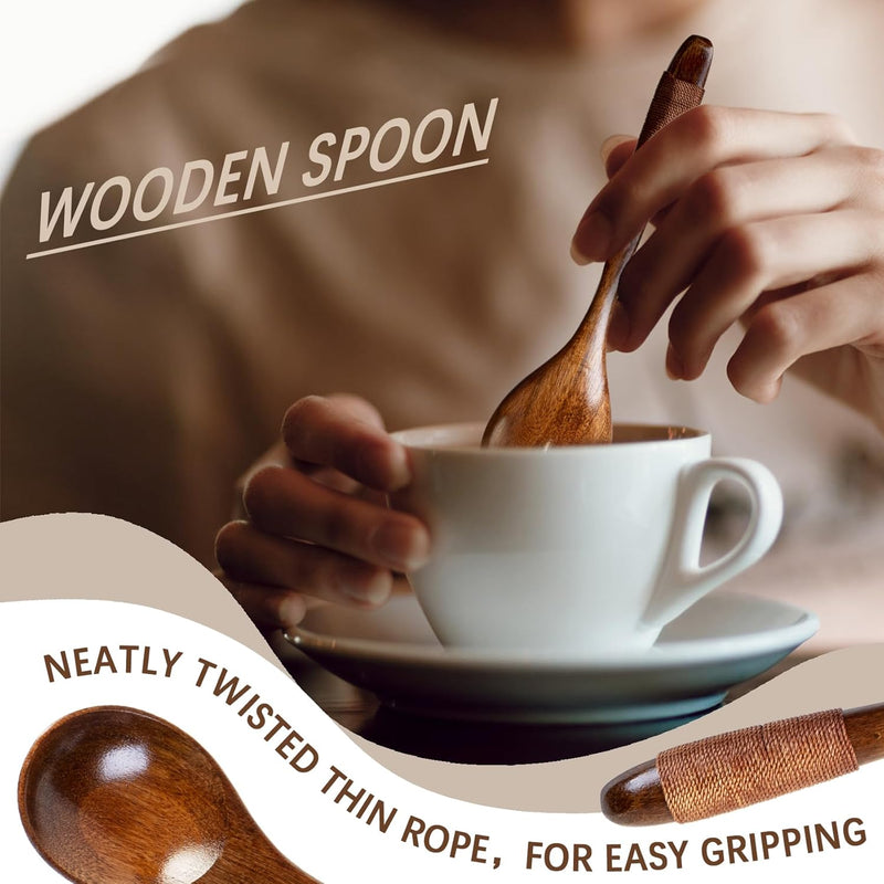 6 colheres de madeira para mel, colheres de madeira pequenas de 17 cm - Ótimo para chá, café e sopa, conjunto de colheres de mesa de servir de madeira, colher de chá de bambu a granel para