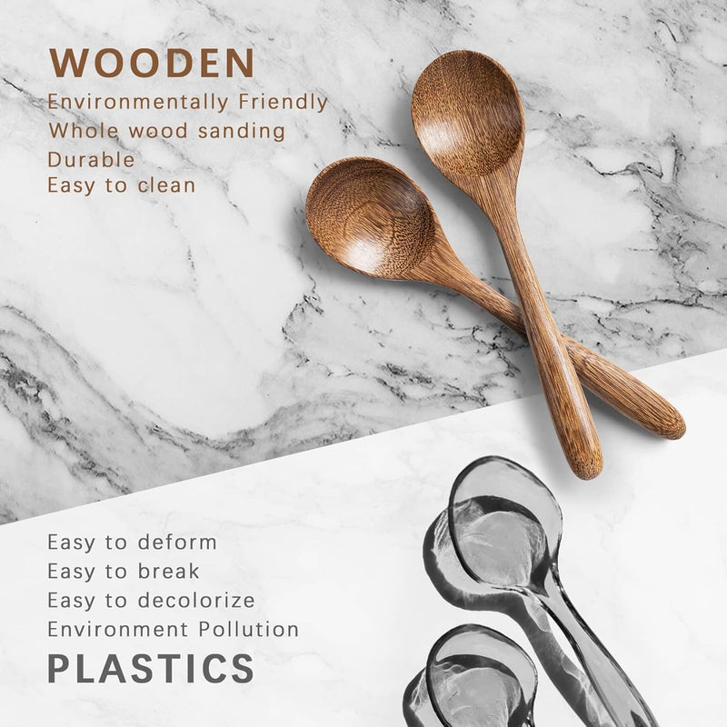 6 colheres de madeira para mel, colheres de madeira pequenas de 17 cm - Ótimo para chá, café e sopa, conjunto de colheres de mesa de servir de madeira, colher de chá de bambu a granel para