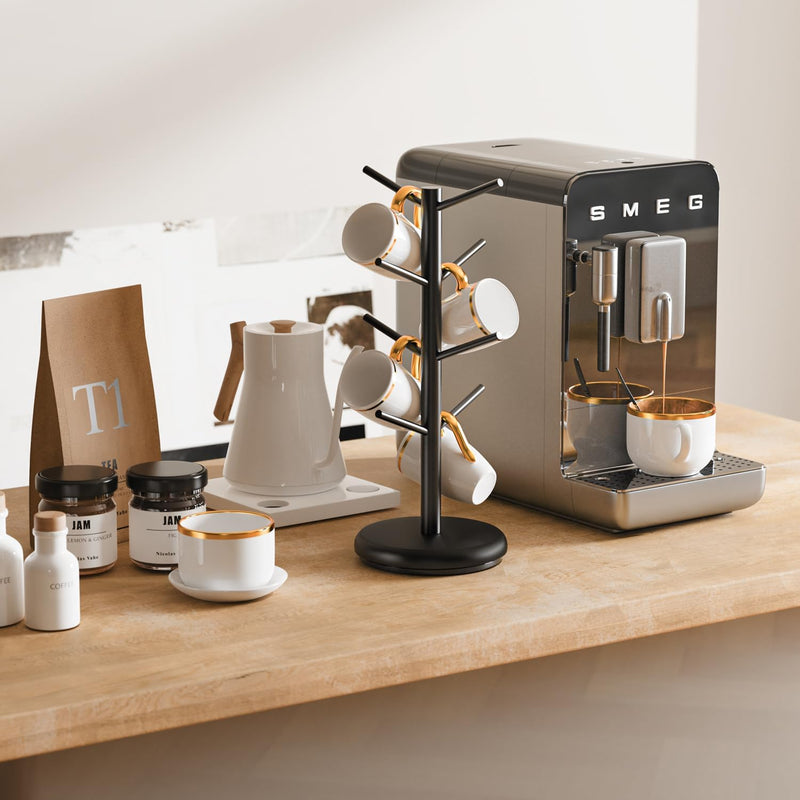 BAMBANG Suporte de caneca de árvore, rotação de 360°, 8 ganchos, suporte de copo de café para bancada, suporte de bambu para cozinha, bancada, casa, natural