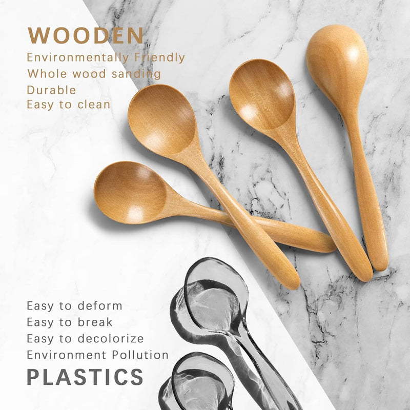 6 colheres de madeira para mel, colheres de madeira pequenas de 17 cm - Ótimo para chá, café e sopa, conjunto de colheres de mesa de servir de madeira, colher de chá de bambu a granel para