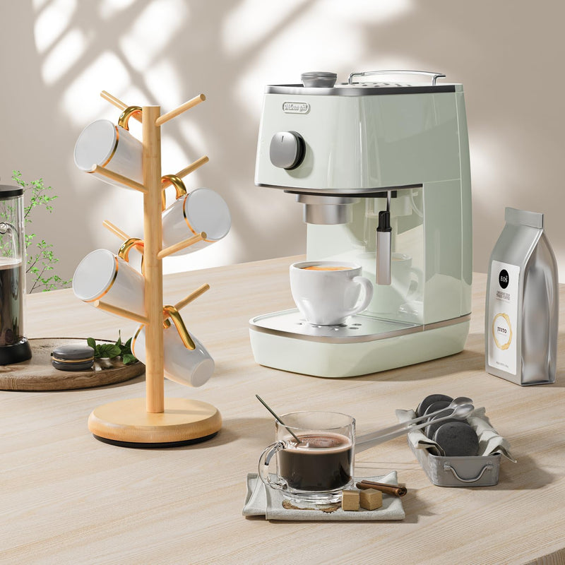 BAMBANG Suporte de caneca de árvore, rotação de 360°, 8 ganchos, suporte de copo de café para bancada, suporte de bambu para cozinha, bancada, casa, natural