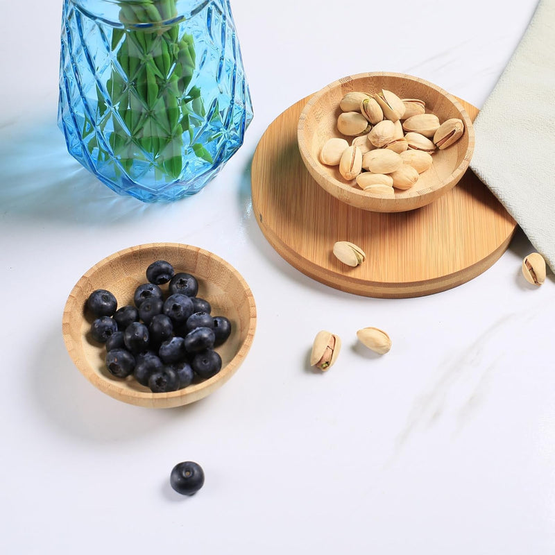 Conjunto de 2 tigelas de sopa para sobremesas/cereais/massas/frutas | Tigelas de servir de bambu natural para nozes/doces/lanches/pistache | Acessórios de charcutaria para