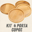 Kit 4 Porta Copos Redondos de Bambu | Pires de Madeira 10 cm | Ecológico, Lavável e Durável