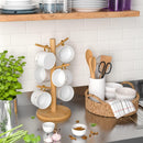 Wisuce Suporte de caneca de café de bambu, base mais grossa, suporte para copo de café, suporte para balcão, suporte para canecas com 6 ganchos (natural)