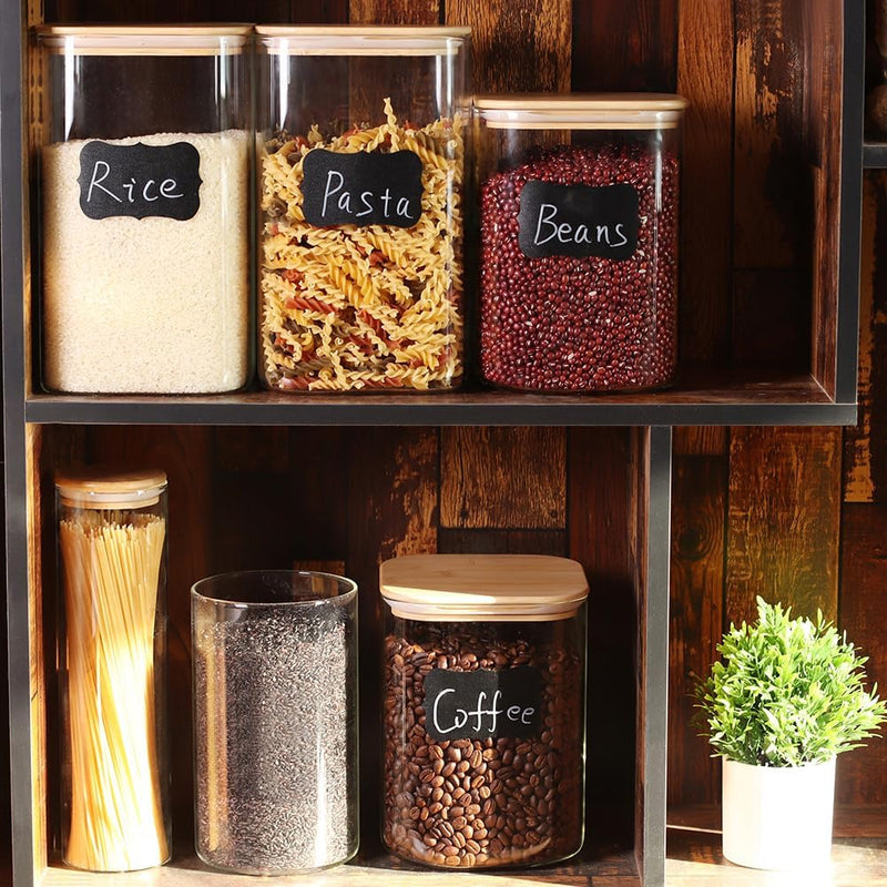 Conjunto de recipientes empilháveis de cozinha, pacote com 5 potes de armazenamento de alimentos de vidro transparente com tampa hermética de bambu para doces, biscoitos, arroz,