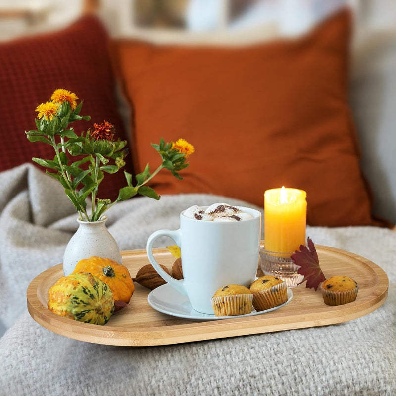 Conjunto com 4 Bandejas Ovais de Bambu – Rústicas para Chá, Café, Doces e Sobremesas