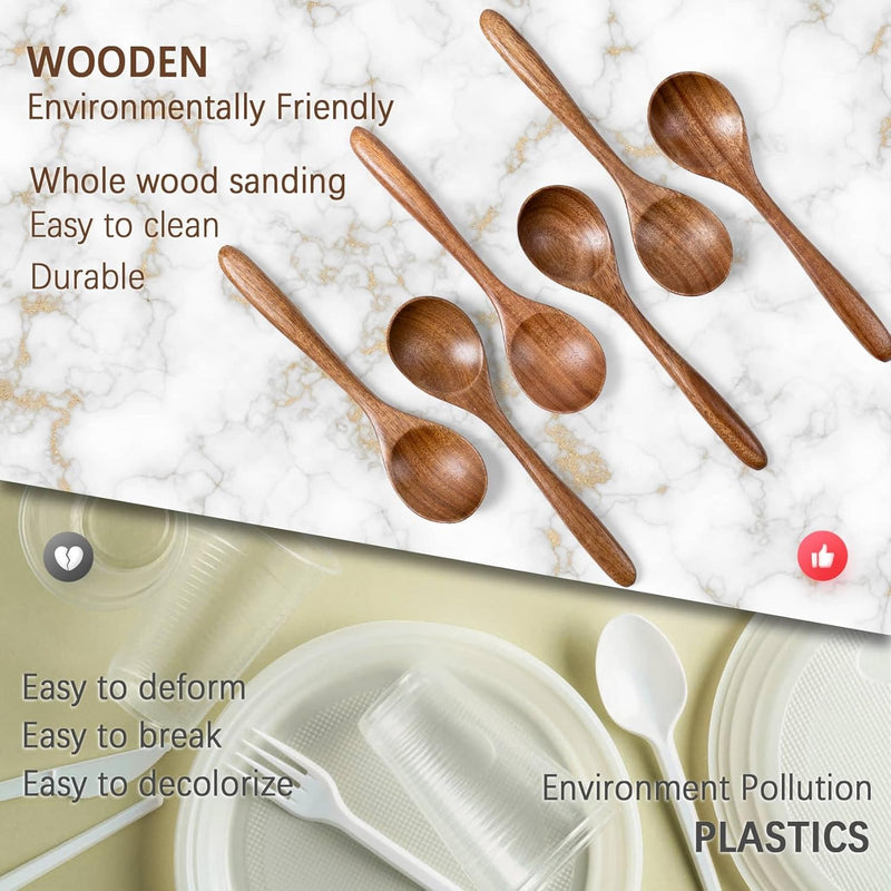 6 colheres de madeira para mel, colheres de madeira pequenas de 17 cm - Ótimo para chá, café e sopa, conjunto de colheres de mesa de servir de madeira, colher de chá de bambu a granel para