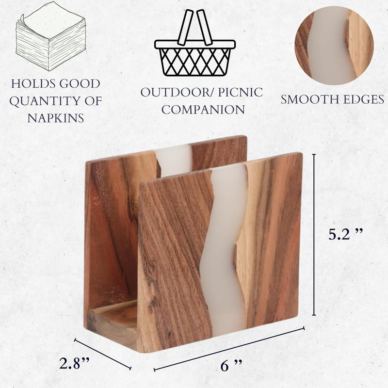 Porta-guardanapos de madeira de acácia e resina epóxi transparente para mesa