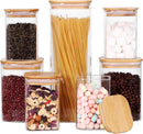Conjunto de recipientes empilháveis de cozinha, pacote com 5 potes de armazenamento de alimentos de vidro transparente com tampa hermética de bambu para doces, biscoitos, arroz,