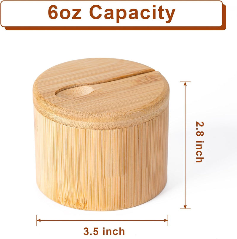 Saleiro de bambu, caixa de sal com tampa magnética giratória