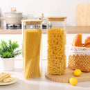 Frascos de vidro para armazenamento de alimentos com tampas (680 g/1,048 g/1,417 g), conjunto quadrado de 6, recipientes de armazenamento de vidro transparente para alimentos com tampa de bambu