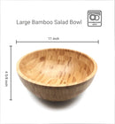 Large Bamboo Wood Salad Bowl Fruit Serving Bowl Mixing Bowl Popcorn Bowl Bread Bowl, 11 inch Diameter, 1-Pack
